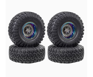 RUBBER TIRE & ALUMINUM CHROME RIM SET 115 X 45mm 12mm HEX For 1/10 RC TRAXXAS TRX-4 AXIAL RACING SCX10 CAPRA CRAWLER - RS-TY11545B/BK