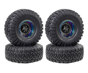 RUBBER TIRE & ALUMINUM CHROME RIM SET 115 X 45mm 12mm HEX For 1/10 RC TRAXXAS TRX-4 AXIAL RACING SCX10 CAPRA CRAWLER - RS-TY11545C/BK