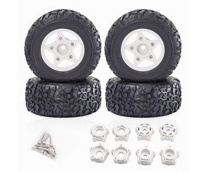 RUBBER TIRE AND RIM SET TYPE A 109 X 46mm 12mm 14mm 17mm Hex For 1/8 ARRMA MOJAVE 1/10 TRAXXAS SLASH SHORT COURSE TRUCK - WHITE - RS-TY10946A/WI