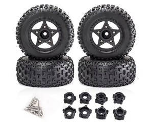 RUBBER TIRE AND RIM SET TYPE-B 109 X 46mm 12mm 14mm 17mm Hex For 1/8 ARRMA MOJAVE 1/10 TRAXXAS SLASH SHORT COURSE TRUCK - BLACK - RS-TY10946B/BK