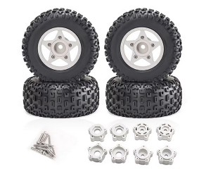 RUBBER TIRE AND RIM SET TYPE-B 109 X 46mm 12mm 14mm 17mm Hex For 1/8 ARRMA MOJAVE 1/10 TRAXXAS SLASH SHORT COURSE TRUCK - WHITE - RS-TY10946B/WI