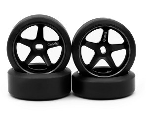 TIRE AND ALUMINUM FRONT / REAR WHEEL F 9mm / R 11.5mm 2.5 OFFSET For 1/28 KYOSHO MINI-Z RC DRIFT CAR - RS-MINIZ09115A-25/BK
