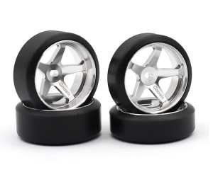 TIRE AND AUMINIUM FRONT / REAR WHEEL F 9mm / R 11.5mm 5.5 OFFSET For 1/28 KYOSHO MINI-Z RC DRIFT CAR - RS-MINIZ09115A-55/SI