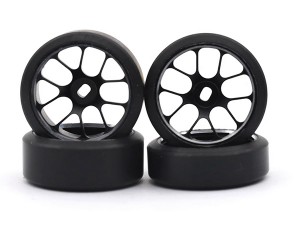 TIRE AND AUMINIUM FRONT / REAR WHEEL F 9mm / R 11.5mm 2.5 OFFSET BBS For 1/28 KYOSHO MINI-Z RC DRIFT CAR - RS-MINIZ09115B-25/BK