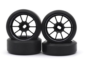 TIRE AND AUMINIUM FRONT / REAR WHEEL F 10 SPOKE 1.5 DEGREE For 1/28 KYOSHO MINI-Z RC DRIFT CAR - RS-MINIZ09115C-15/BK