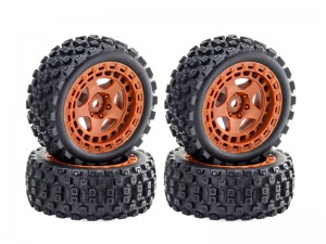 RUBBER TIRE & RIM SET 69mm x 25mm ARA550114 FOR 1/18 ARRMA TYPHON GROM 223S 380 BUGGY ARA2306 ARA2306S ARA2106 - BROWN - RS-ARA550114/BR