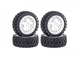 RUBBER TIRE & RIM SET 69mm x 25mm ARA550114 FOR 1/18 ARRMA TYPHON GROM 223S 380 BUGGY ARA2306 ARA2306S ARA2106 - WHITE - RS-ARA550114/WI