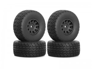 SHORT COURSE TIRE & RIM SET 65 X 28mm 12mm HEX ARA550116 FOR 1/14 ARRMA MOJAVE GROM RC TRUCK - BLACK - TY-6528/BK