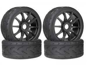 RUBBER TIRE & RIM SET 100/42 2.9 17mm HEX PRE-MOUNTED BELTED TYPE-A ARA550063 FOR ARRMA 1/7 INFRACTION 1/7 LIMITLESS F1 6S BLX - BLACK - RS-ARA550063A/BK