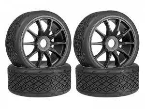 RUBBER TIRE & RIM SET 100/42 2.9 17mm HEX PRE-MOUNTED BELTED TYPE-B FOR ARRMA 1/7 INFRACTION 1/7 LIMITLESS F1 TRUCK 6S BLX ARA7116V2 ARA109001 - BLACK - RS-ARA550063B/BK