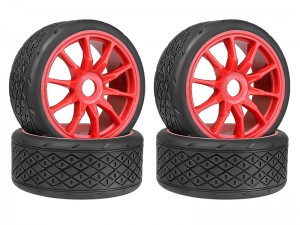 RUBBER TIRE & RIM SET 100/42 2.9 17mm HEX PRE-MOUNTED BELTED TYPE-B FOR ARRMA 1/7 INFRACTION 1/7 LIMITLESS F1 TRUCK 6S BLX ARA7116V2 ARA109001 - RED - RS-ARA550063B/RE
