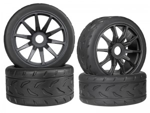 RUBBER TIRE & RIM SET 100/42 107/53 2.9 17mm HEX PRE-MOUNTED BELTED TYPE-A FOR ARRMA 1/7 FELONY 6S BLX ARA7617V2 - BLACK - RS-ARA55006373A/BK