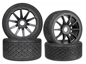RUBBER TIRE & RIM SET 100/42 53/107 2.9 17mm HEX PRE-MOUNTED BELTED TYPE-B FOR ARRMA 1/7 FELONY 6S BLX ARA7617V2 - BLACK - RS-ARA55006373B/BK