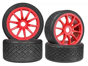 RUBBER TIRE & RIM SET 100/42 53/107 2.9 17mm HEX PRE-MOUNTED BELTED TYPE-B FOR ARRMA 1/7 FELONY 6S BLX ARA7617V2 - RED - RS-ARA55006373B/RE