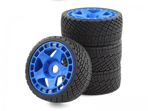 RALLY RUBBER TIRE AND RIM SET 100 X 40mm 17mm HEX FOR 1/7 1/8 ARRMA INFRACTION 6S BLX TRUCK - BLUE - RS-TY1004017/BU