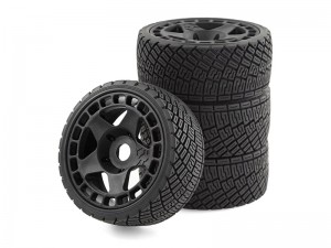 RALLY RUBBER TIRE AND RIM SET 100 X 40mm 17mm HEX FOR 1/7 1/8 ARRMA INFRACTION 6S BLX TRUCK - BLACK - RS-TY1004017/BK