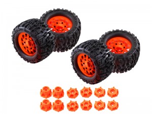 MONSTER TRUCK RUBBER TIRE & RIM SET MX28 125 x 70mm WITH 12 / 14mm Hex For 1/10 TRAXXAS MAXX ARRMA GRANITE KRATON Truck - MX28C/OR