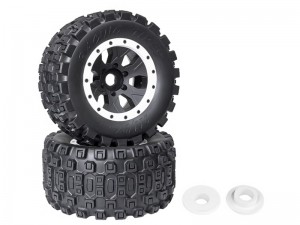 RUBBER TIRE AND RIM SET BELTED 211 X 97mm 24mm HEX 7771 7870 FOR 1/5 TRAXXAS X-MAXX XRT 8S ARRMA KRATON OUTCAST 8S LOSI DBXL-E - RS-TY2119724/BK