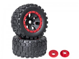 RUBBER TIRE AND RIM SET BELTED 211 X 97mm 24mm HEX 7771 7870 FOR 1/5 TRAXXAS X-MAXX XRT 8S ARRMA KRATON OUTCAST 8S LOSI DBXL-E - RED - RS-TY2119724/RE