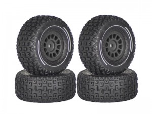 RUBBER TIRE AND RIM SET 65 X 28.5mm 12mm HEX FOR ARRMA 1/14 MOJAVE GROM RC TRUCK - BLACK - RS-TY6528/BK