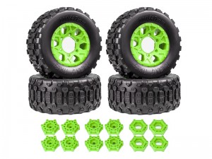 MONSTER TIRE & RIM SET 110 X 47mm 12 / 14 / 17mm Hex TYPE B For 1/10 TRAXXAS SLASH ARRMA SENTON MOJAVE RC TRUCK - GREEN - RS-TY11047B/GR