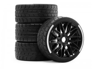 RUBBER TIRE & RIM SET 101/44 2.9 101 X 44mm 17mm HEX ARA550063 FOR ARRMA 1/7  LIMITLESS F1 6S BLX - BLACK - RS-WH10144-BK