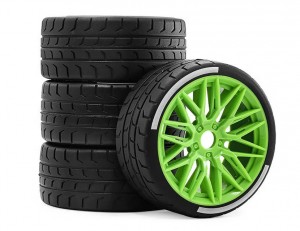 RUBBER TIRE & RIM SET 101/44 2.9 101 X 44mm 17mm HEX ARA550063 FOR ARRMA 1/7  LIMITLESS F1 6S BLX - GREEN - RS-WH10144-GR
