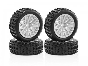 RUBBER TIRE AND RIM SET TYPE A ARA550114 FOR RC ARRMA 1/14 TYPHON GROM BUGGY ARA2106 - WHITE - TY-6926A/WI