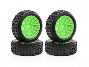 RUBBER TIRE AND RIM SET TYPE A ARA550114 FOR RC ARRMA 1/14 TYPHON GROM BUGGY ARA2106 - GREEN - TY-6926A/GR