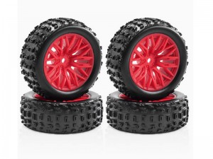 RUBBER TIRE AND RIM SET TYPE A ARA550114 FOR RC ARRMA 1/14 TYPHON GROM BUGGY ARA2106 - RED - TY-6926A/RE