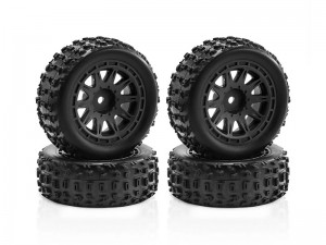 RUBBER TIRE AND RIM SET ARA550114 TYPE B FOR RC ARRMA 1/14 TYPHON GROM BUGGY ARA2106 - BLACK - TY-6926B/BK