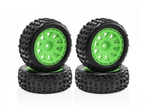 RUBBER TIRE AND RIM SET ARA550114 TYPE B FOR RC ARRMA 1/14 TYPHON GROM BUGGY ARA2106 - GREEN - TY-6926B/GR