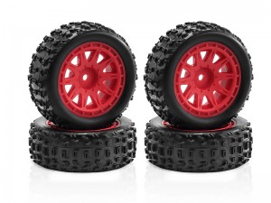 RUBBER TIRE AND RIM SET ARA550114 TYPE B FOR RC ARRMA 1/14 TYPHON GROM BUGGY ARA2106 - RED - TY-6926B/RE