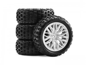 RUBBER TIRE AND RIM SET ARA550114 TYPE C FOR RC ARRMA 1/14 TYPHON GROM BUGGY ARA2106 - WHITE - TY-6727/WI