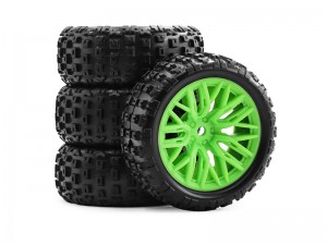 RUBBER TIRE AND RIM SET ARA550114 TYPE C FOR RC ARRMA 1/14 TYPHON GROM BUGGY ARA2106 - GREEN - TY-6727/GR