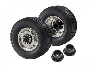 FRONT ALUMINUM RUBBER TIRE & RIM SET BEARING / HEX HUB RIM FOR 1/14 TAMIYA RC TRACTOR TRUCK SCANIA MAN ACTROS - TY-8432/BK