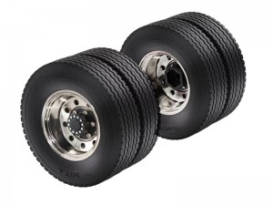 REAR RUBBER TIRE & RIM SET 12mm HEX HUB RIM FOR 1/14 TAMIYA RC TRACTOR TRUCK SCANIA MAN ACTROS - TY-8448/BK