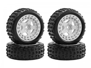RUBBER TIRE & RIM SET 69mm x 26mm ARA550114 FOR 1/14 ARRMA TYPHON GROM 223S 380 BUGGY ARA2306 ARA2306S ARA2106 - WHITE - RS-ARA550114A/WI