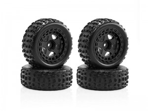 RUBBER TIRE & RIM SET 69mm x 26mm ARA550114 FOR 1/14 ARRMA TYPHON GROM 223S 380 BUGGY ARA2306 ARA2306S ARA2106 - BLACK - RS-ARA550114A/BK