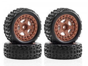 RUBBER TIRE & RIM SET 69mm x 26mm ARA550114 FOR 1/14 ARRMA TYPHON GROM 223S 380 BUGGY ARA2306 ARA2306S ARA2106 - BROWN - RS-ARA550114A/BR