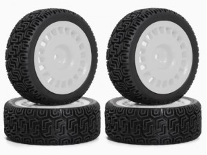 RALLY RUBBER TIRE AND RIM SET 68 X 26mm 12mm HEX FOR TAMIYA 1/10 TT-01 TT-02 XV-02 RALLY RC TRUCK - RS-TY6826/WI