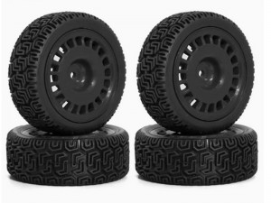 RALLY RUBBER TIRE AND RIM SET 68 X 26mm 12mm HEX FOR TAMIYA 1/10 TT-01 TT-02 XV-02 RALLY RC TRUCK - BLACK - RS-TY6826/BK