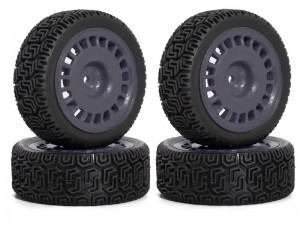 RALLY RUBBER TIRE AND RIM SET 68 X 26mm 12mm HEX FOR TAMIYA 1/10 TT-01 TT-02 XV-02 RALLY RC TRUCK - RS-TY6826/GY