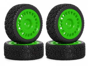 RALLY RUBBER TIRE AND RIM SET 68 X 26mm 12mm HEX FOR TAMIYA 1/10 TT-01 TT-02 XV-02 RALLY RC TRUCK - RS-TY6826/GR