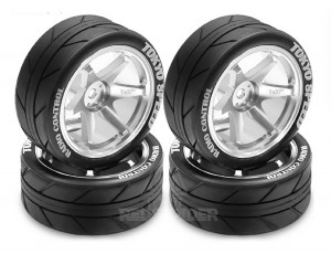 RUBBER TIRE & ALUMINUM RIM SET 65 X 26mm 12mm HEX FOR 1/10 TAMIYA TT01 TT02 XV01 XV02 - RS-WH6526/SI