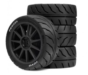 RUBBER TIRE AND RIM SET 68 X 27mm 12mm HEX FOR TAMIYA 1/10 TT-01 TT-02 XV-01 XV-02 RALLY CAR - BLACK - RS-WH6827/BK