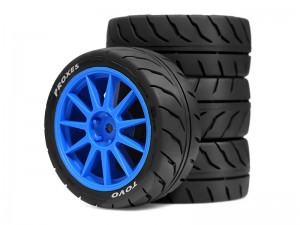 RUBBER TIRE AND RIM SET 68 X 27mm 12mm HEX FOR TAMIYA 1/10 TT-01 TT-02 XV-01 XV-02 RALLY CAR - RS-WH6827/BU