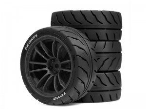 RUBBER TIRE AND RIM SET 68 X 27mm 12mm HEX TYPE-B FOR TAMIYA 1/10 TT-01 TT-02 XV-01 XV-02 RALLY CAR - RS-WH6827A/BK