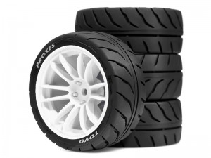 RUBBER TIRE AND RIM SET 68 X 27mm 12mm HEX TYPE-B FOR TAMIYA 1/10 TT-01 TT-02 XV-01 XV-02 RALLY CAR - RS-WH6827A/WI