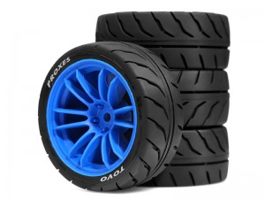 RUBBER TIRE AND RIM SET 68 X 27mm 12mm HEX TYPE-B FOR TAMIYA 1/10 TT-01 TT-02 XV-01 XV-02 RALLY CAR - BLUE - RS-WH6827A/BU